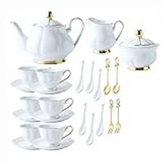 DDKYHU 25 Pieces Tea Sets for Adults with Teapot Afternoon Tea Set Bone China Coffee Cup and Saucer Sugar Bowl and Milk Jug Gift for Wedding