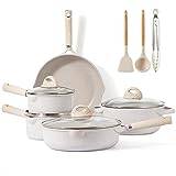 CAROTE Pots and Pans Set Non Stick, 11Pcs Nonstick Kitchen Cookware Sets,  Stackable Induction Cookware, Pot and Pan Set, Pans for Cooking, Taupe