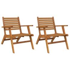 Bologna Natural Solid Acacia Wood Garden Chairs In Pair