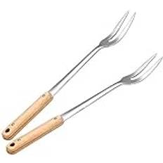 Meat Fork With Wooden Handle, Professional Carving Fork, Stainless Steel Roasting Fork, 2pcs