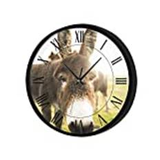 Donkey On The Grass Wall Clock Black 10 Inch Non-Ticking Silent Abs Decorative Clocks Modern Round Clock For Living And Dining Room, Bedrooms, Office, Kitchen, Class Room