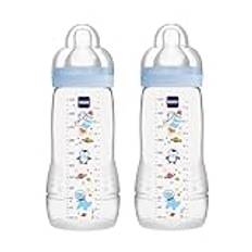 MAM Easy Active Water Bottle Set of 2 (330 ml), Baby Drinking Bottle with MAM Teat Size 2, Made of SkinSoft Silicone, Milk Bottle with Ergonomic Shape, 4+ Months, Space