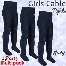 Navy 3 pairs girls cable knitted plain stretchy cotton rich tights 2-10 years uk