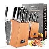 NANFANG BROTHERS 9 Piece Damascus Knife Set With Block, Ergonomic Handle  Chef Knives, Sharpener and Shears for Chopping, Slicing and Cutting