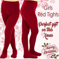 Kids childrens girls school tights cosy plain knitted cotton rich christmas red