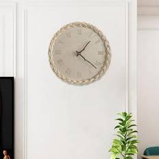 Wall clock silent handmade 27cm rattan decor english digital
