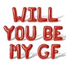 Letter Balloons - WILL YOU BE MY GF 16" Inch Alphabet Letters Foil Mylar Balloon Valentines Day Banner (Red)