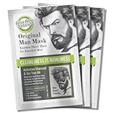 Fuss Free Naturals Sheet Face Mask for Men With Beards + Facial Hair, Mens Skincare Bamboo Sheet Mask, Cleanse and Detox With Tea Tree + Activated Charcoal - Pack of 3 Sachets