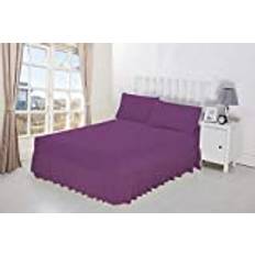 Luxury Percale Finest Frilled Valance sheets Fitted Single Double Super King Size Bedding Bed Sheet Pillow Case (Purple, Single)