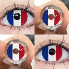 SHEIN Pair World Cup France Flag Spain Flag Color Lens Eyes Color Cosmetic Contact Lens Blue White Red Tricolor  Colored Lenses For Eyes Yearly Beauty Conta