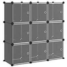 vidaXL Storage Cube Organiser with 9 Cubes and Doors Plastic Closet Cube Shelf System DIY Modular Storage System Organiser for Wardrobe Black PP