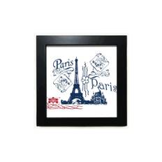 Eiffel Tower France Paris Line Drawing Black Square Frame Picture Wall Tabletop