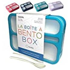 KINSHO Bento-Box Lunch Boxes | Containers for Kids, Adults, Boys, Girls | 6 Compartment Leakproof School Kit | Portion Container Boxes with Cutlery | BPA-Free | Blue