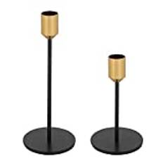 2Pcs Candlestick Taper Holders Dinner Candle Holder Candelabrum Iron Metal Candelabras Chamberstick Candlelight Stand for Valentine Christmas Halloween Dining Room Wedding Decoration (Black+Gold)