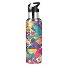 Wzzzsun Tradition Japanese Fan Blossom Water Bottle Insulated Thermos Sport Vacuum Cup Stainless Steel Jug for 600ML Coffee Tea