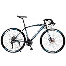 TiLLOw 700C Wheels, Adult Bicycle, 21/24/27/30 Speed, Road Bike Road Bicycle Racing, Dual Disc Brake Variable Speed Men's And Women(Black-blue,21-SPEED_700C)