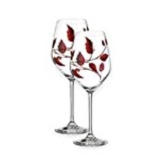 Quality RUBY LEAF Tendril Design Red/White Wine Glass Pair - Mouth Blown/Hand Decorated Glass - Ideal Ruby Anniversary 40th Wedding Gift 23.5cm