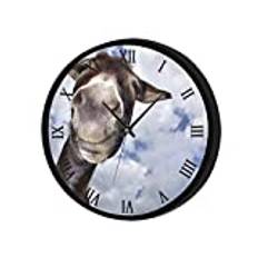 Donkey With Fun Wall Clock Black 10 Inch Non-Ticking Silent Abs Decorative Clocks Modern Round Clock For Living And Dining Room, Bedrooms, Office, Kitchen, Class Room