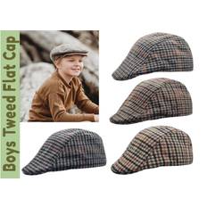Boys childrens tweed flat cap country check baker newsboy wool blend 4 panel hat