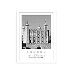 Tower of London Travel Print London Wall art Black and white Poster A4 Print in White frame 24.5 X 33cm (9.6x13inch)