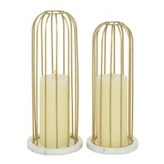 Peyton Lane Set Of 2 Gold Marble Contemporary Candle Holders