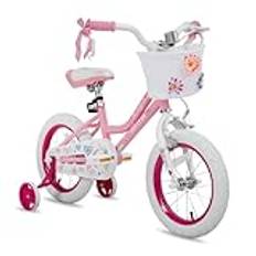 JOYSTAR 14 Inch Kids Bike for 3-5 Years Old Girls,14" Girls Bikes with Training Wheels and Basket, Light Pink