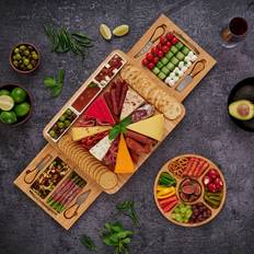 1set, Bamboo Cheese Board Set, Charcuterie Board Knife Set With Cheese Tray For Cheese Meat 13in Cheese Board For Holiday Gift & Housewarming Gifts - Board:40x33x3.5cm