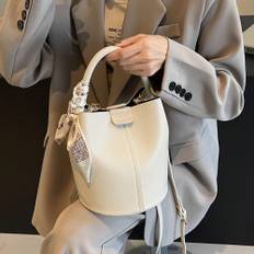 SHEIN pc Fashion Waterproof Pu Bucket Bag With Silk Scarf Decor AntiTheft Buckle Multifunctional Crossbody Shoulder Bag For Women Adjustable Strap Ideal For