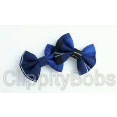 Ladies girls handmade ramsay tartan blue & black check fabric shoe bow clips