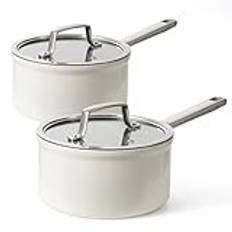 CAROTE Stainless Steel Saucepan with Lid, Nonstick Sauce Pans, Dishwasher/Oven Safe, Large Kitchen Pots Non-Stick Cooking Pot Milk Pan with Pour Spout Compatible with All Stovetops (18/20CM 2PCS)