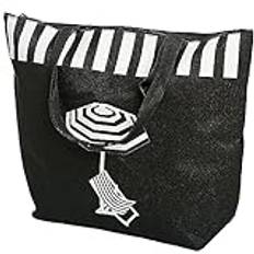 AIREE FAIREE Beach Bag - Black Deckchair Design - Large Stylish Summer Tote Bag For Women With Zipped Inner Pocket, Secure Clasp & Spacious Interior For All Beach Essentials