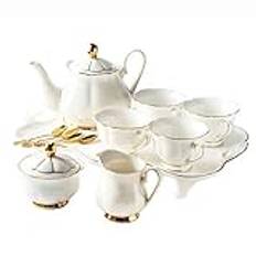 JEVHLYKW Utility Tea Set for Adults Tea Set with Teapot Coffee Cups Set White Porcelain Coffee Set with Sugar Bowl Milk Jug Spoons Serving Tray Teapots Interesting