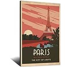 Paris Eiffel Tower Vintage Poster Canvas Art Print Office Family Bedroom Decorative Posters Gift Wall Decor Poster 12x18inchs(30x45cm) Frame-.