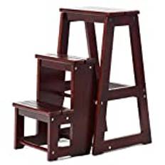 COSTWAY 3 Tier Step Stool for Kids & Adults, Wooden Folding Stepladder Foot Stools Flower Shelf Shoe Bench Hold up to 150kg (Walnut)