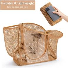 Women summer beach bag large mesh tote bag with zipper inner pocket shoulder bag