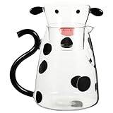 1 Set Glass Carafe Pitcher with Glass Mug Cute Cow Glass Tea Pitcher Kettle  Milk Jug Night Water Carafe for Midnight Drink Home Office Hotel 550ml