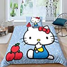 POYSPRING Hello Kitty Duvet Cover Cartoon Cat Set Soft Microfiber Bedding Set for Adults Teenager Kids 2 Piece Set with Zipper Closure for Home Decoration Quilt Cover Single（135x200cm）