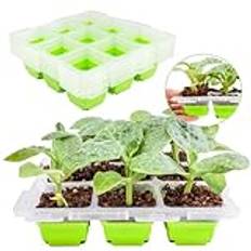 QTUN Seed Trays 4Pack 36 Cells Reusable Seed Starter Tray, Mini Propagator Greenhouse Plant Growing Trays for Starting Vegetable, Flower & Herb Seeds, Indoor Grow Kit for Plant Seedlings