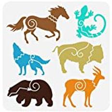 FINGERINSPIRE Southwest Animal Stencil 30x30cm Reusable Horse Lizard Wolf Bear Bison Goat Drawing Stencil DIY Art Animal Decoration Template for Painting on Wood, Wall and Furniture