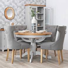 Hampshire Grey Painted Oak Round Pedestal Extending Dining Table - Grey