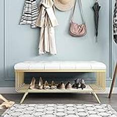 ZHXYMDSF Shoe Storage Cabinet,Modern Entryway Shoe Bench,Marble and Metal Shoe Rack Bench,Shoe Storage Bench,Porch Bench,End of Bed Storage Bench/White/100 * 35 * 45Cm