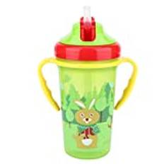 Baby Sippy Cup Straw Trainer Cup Cute Cartoon Infant Learner Sippy Cup Transparent Toddlers Water Drinking Cup Children's Summer Water Bottle with Handle(Green)