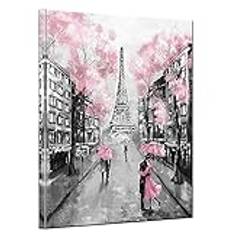 Paris Eiffel Tower Artwork Pink Leaves Street Scenery Lovers Holding Umbrellas Artwork for Living Room Wall Art Poster and Print Abstract Canvas Painting for Bedroom Office Wall Decor Framed