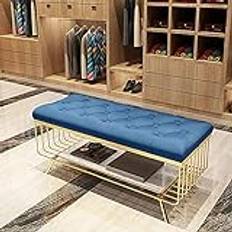 LAMEDOAT Premium Marble & Metal Shoe Rack Bench Shoe Organizer,Modern Porch Bench Seat End Of Bed Storage Bench,Entryway Shoe Bench With Pu Leather Seat-Navy blue 60x35x45cm(24x14x18inch)