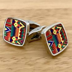 African print stainless steel cufflinks Bogolan stripe