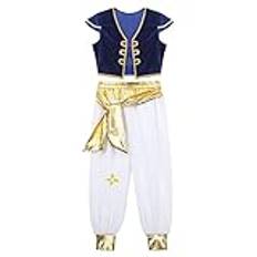 Fldy Kids Boys Arabian Prince Costume Suit Cap Vest with Harem Pants Egypt King Arabian Halloween Cosplay Costumes Royal Blue 14-16 Years