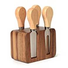 Becko Cheese Knife Block Set with Wooden Handle & Wooden Magnetic Block Stand for Party Picnic