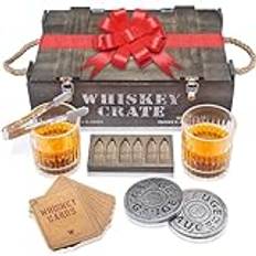 Whisky Gift Set - Whisky Glass Set of 2, Bullet Stones Coasters, Wooden Box - Birthday Gifts for Men Husband Friend Dad Boyfriend Brother Boss Father in Law- Whiskey Gift Sets for Men by Royal Reserve