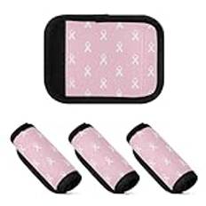 4 Pcs Luggage Handle Wraps Soft Sturdy Travel Bag Identifier Luggage Markers for Airport Travel Bag Breast Cancer Awareness Pattern White