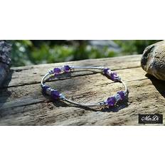 Handmade stretch anklet with genuine sterling silver & amethyst.